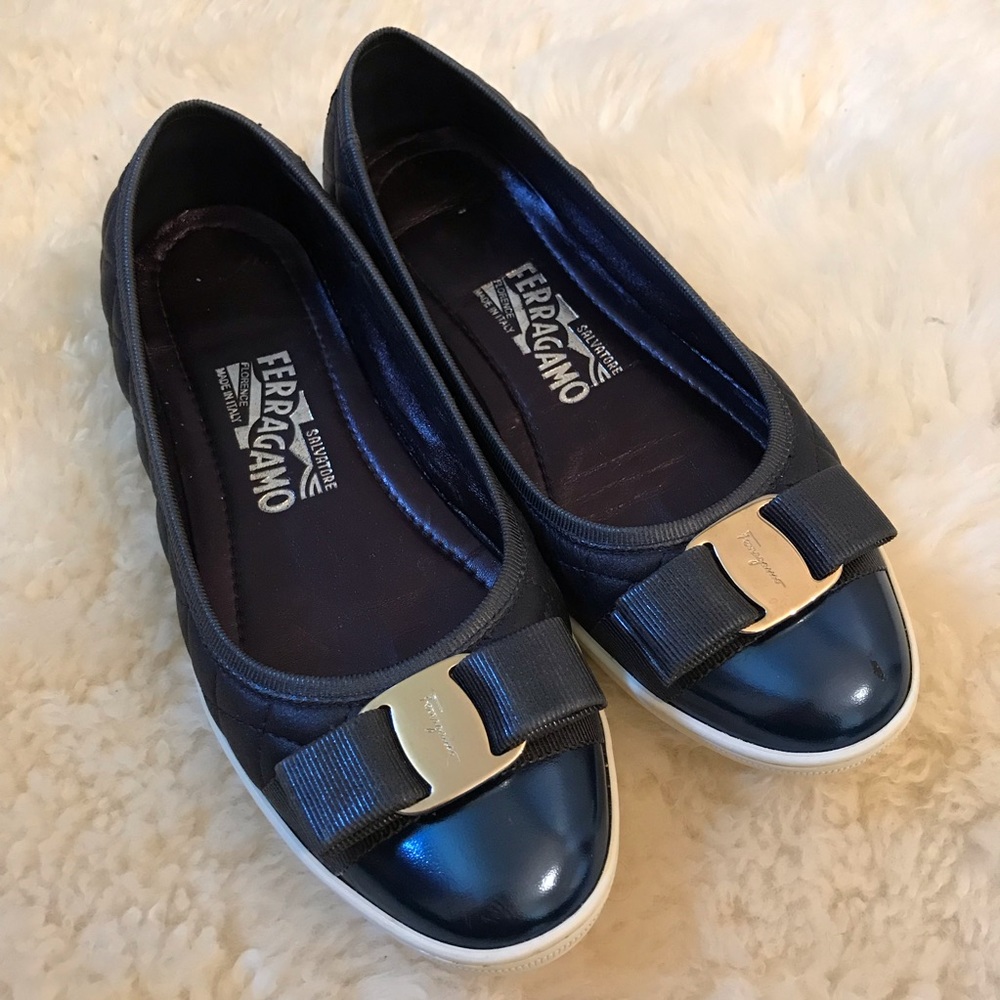 Salvatore Ferragamo Rufina Oxford Blue Bow Flats!